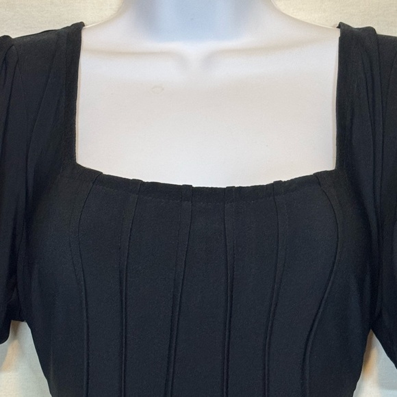 F-104 Ice Black & Colorful Print Pleated Short Sleeve MIDI Dress Size 10 - Picture 4 of 12